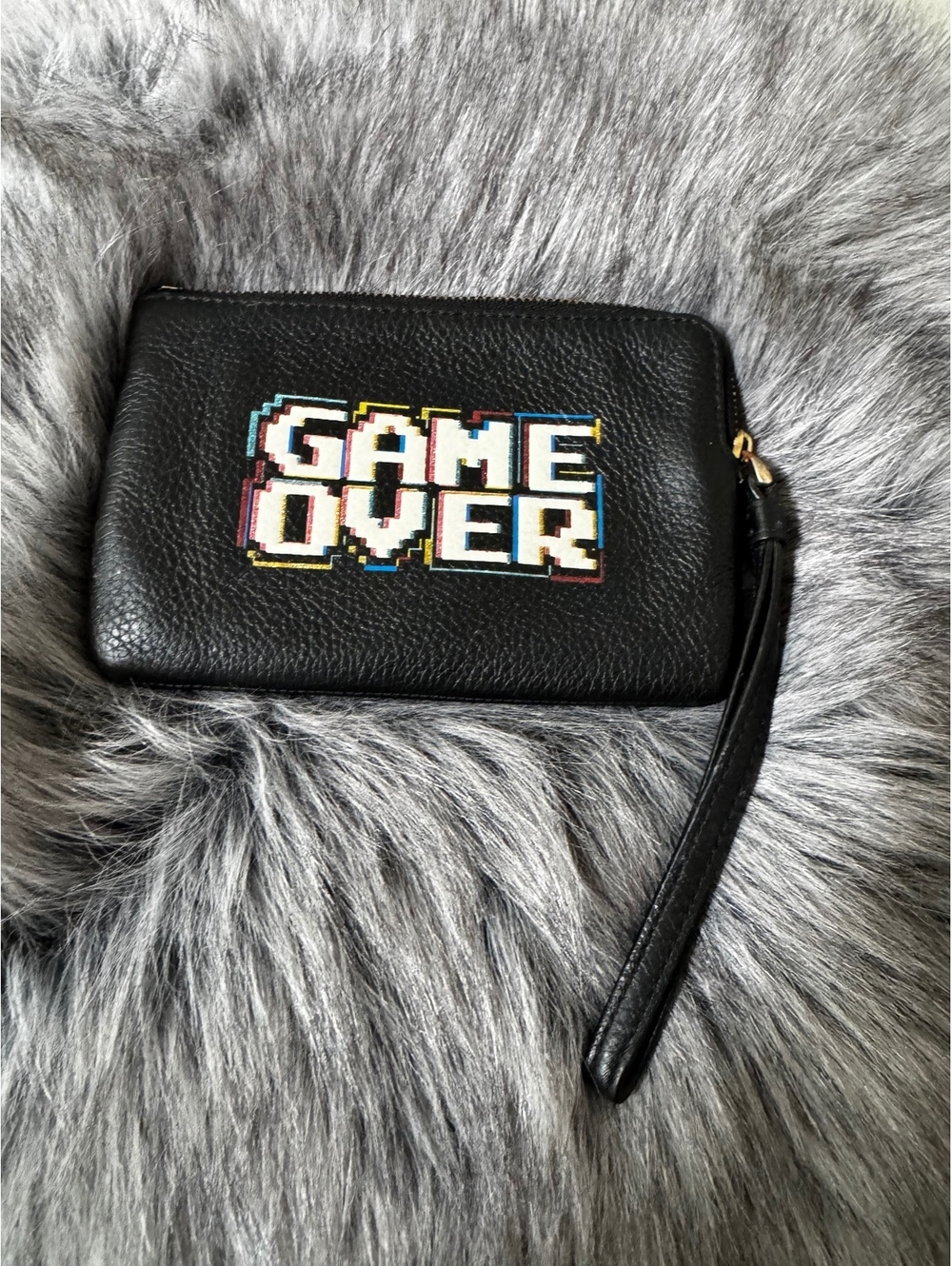 Coach x Pac-Man Leather Wristlet Game Over Pixel Graphic Black Corner Zip Wallet - Picture 4 of 8